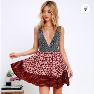 Lulus La Vie en Roses Navy Blue and Red Floral Dress